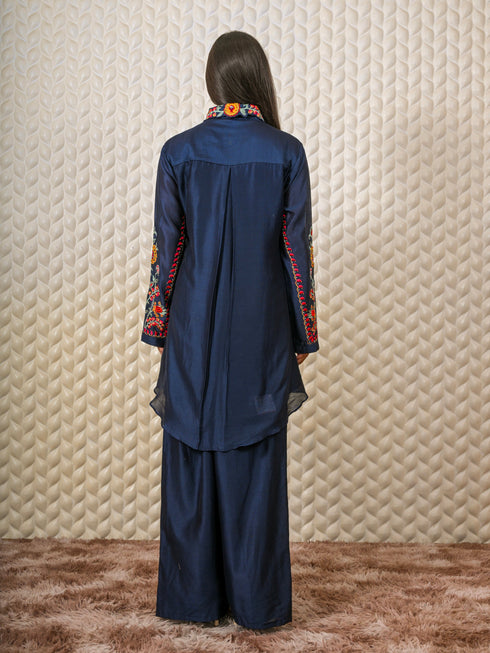 Blue Kurti with Multi-color Thread Working